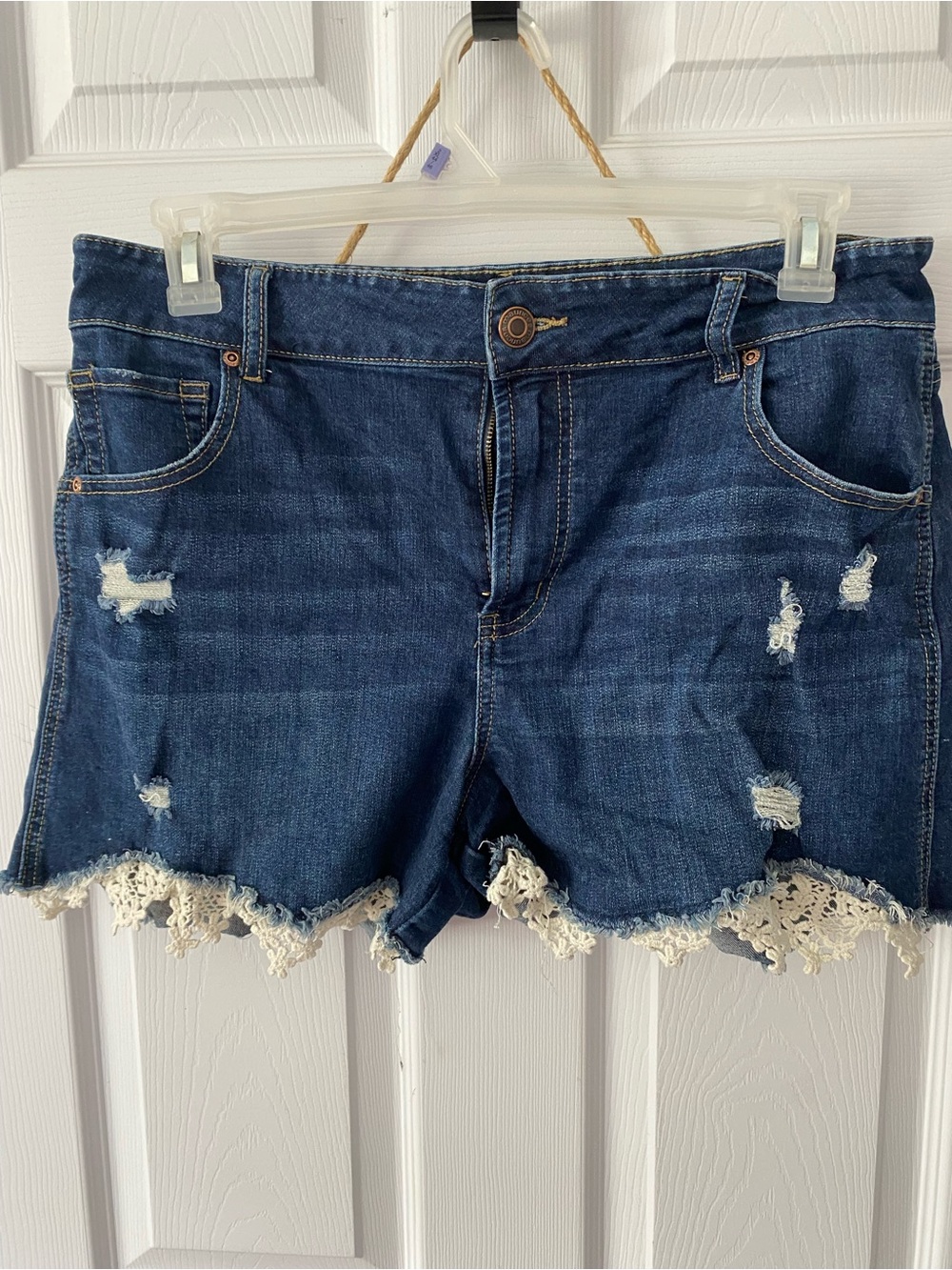 Maurices Dark Blue Denim Shorts with Crochet Hem